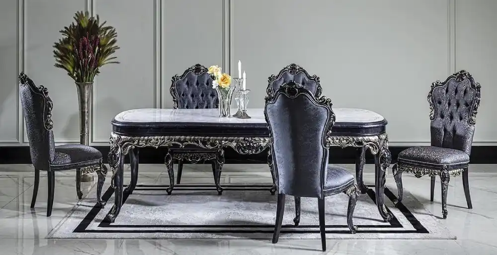 Casa Padrino Luxury Baroque Dining Chair Set Blue / Gold - Handmade Kitchen Chairs Set of 6 - Baroque Dining Room Furniture - Noble & Magnificent Jetzt Kaufen