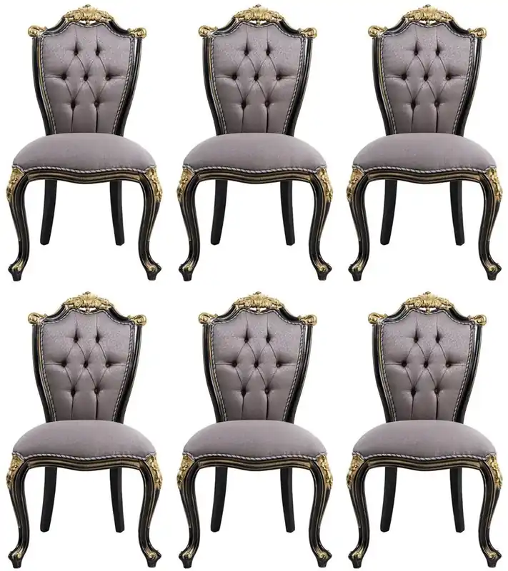 Casa Padrino Luxury Baroque Dining Chair Set Silver / Black / Gold - Handmade Kitchen Chairs Set of 6 - Baroque Dining Room Furniture - Noble & Magnificent Jetzt Bestellen