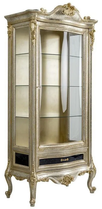 Casa Padrino luxury baroque display cabinet silver / gold - Handmade solid wood display cabinet - Baroque living room furniture Rabatt