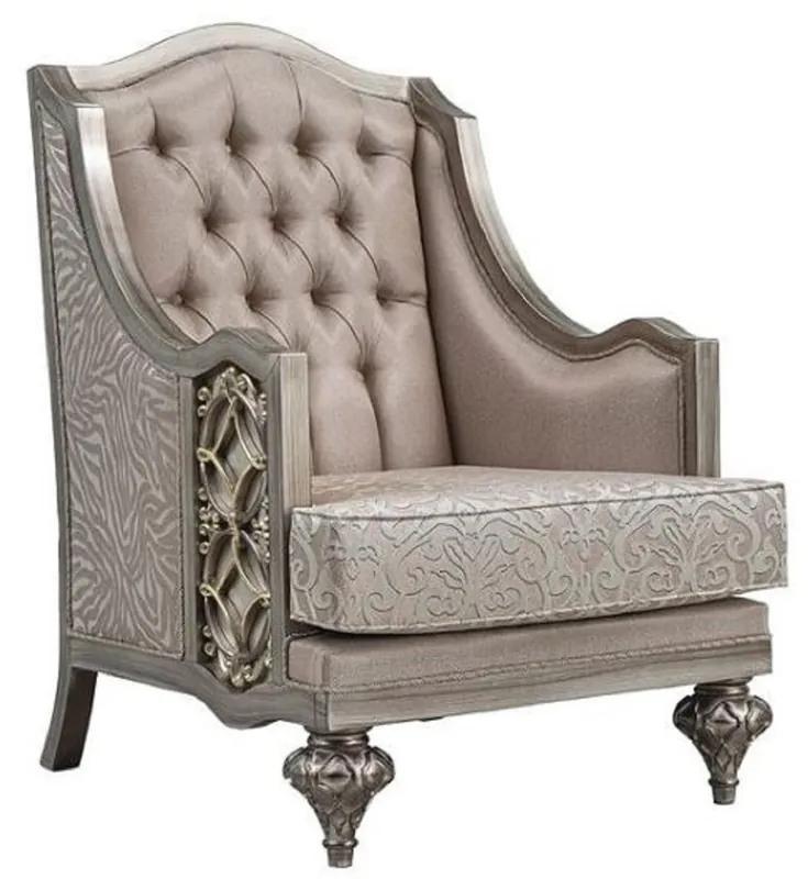 Markenprodukt Casa Padrino luxury baroque armchair pink / silver - Handmade baroque style armchair with elegant pattern and decorative pillow - Sumptuous baroque living room furniture