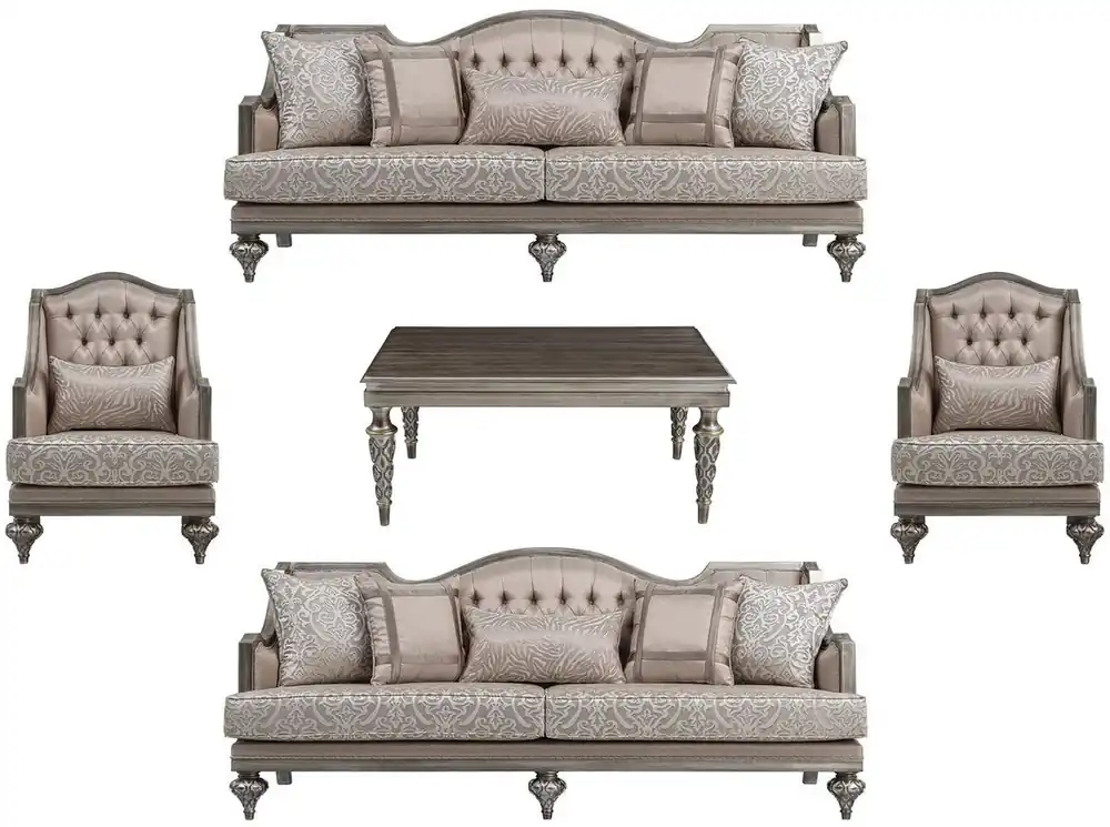Casa Padrino luxury baroque living room set pink / silver - 2 Sofas & 2 Armchairs & 1 Coffee Table - Handmade living room furniture in baroque style - Noble & Magnificent Preiswert