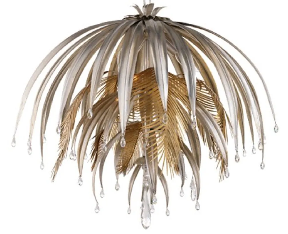 Neue Ware Casa Padrino luxury chandelier palm silver / gold Ø 60 x H. 55 cm - Modern metal chandelier with Swarovski crystal glass - Hotel & Restaurant Chandelier
