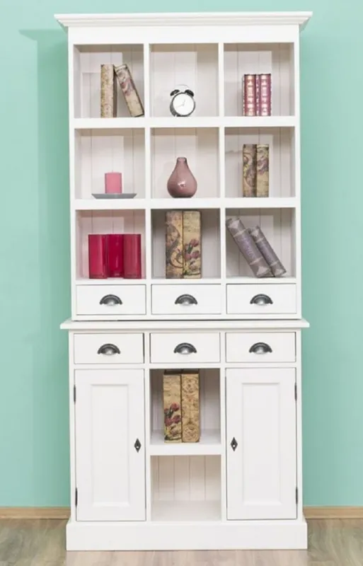 Casa Padrino country style cabinet white 97 x 40 x H. 210 cm - Solid wood shelf cabinet with 2 doors and 6 drawers - Furniture in Country Style Online Kaufen