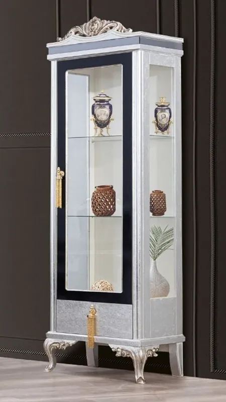 Top-Angebot Casa Padrino luxury baroque display cabinet silver / black / gold - Handmade solid wood display cabinet - Baroque living room furniture
