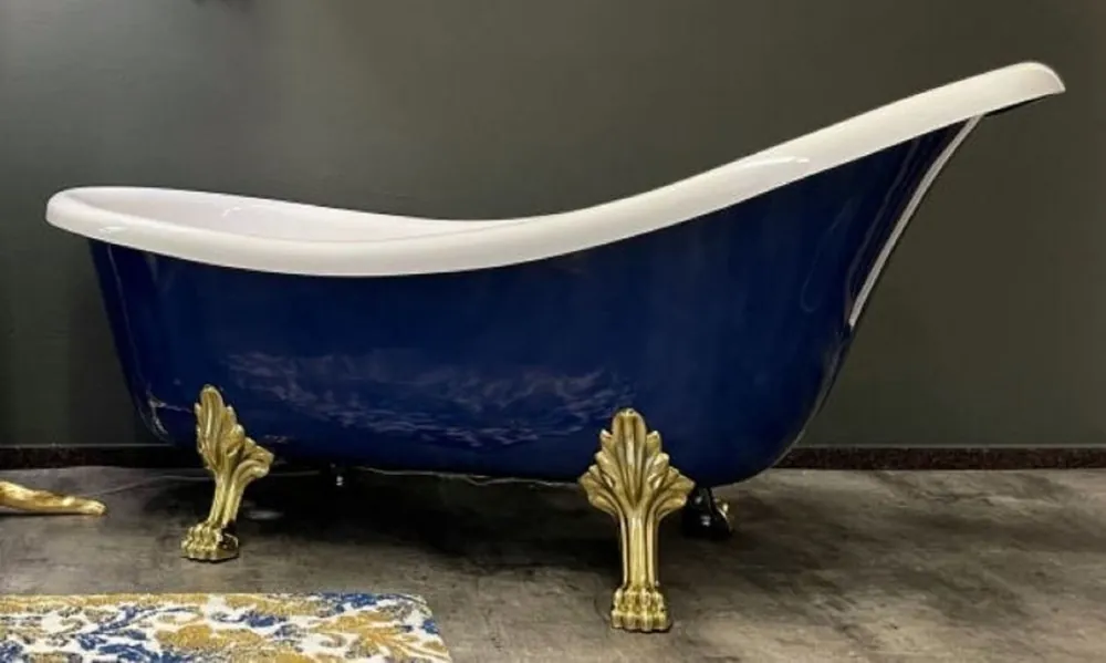 Super-Preis Casa Padrino luxury Art Nouveau bathtub sapphire blue / white / gold 174 x 83 x H. 81 cm - Freestanding retro bathtub with lion feet - Retro bathroom furniture