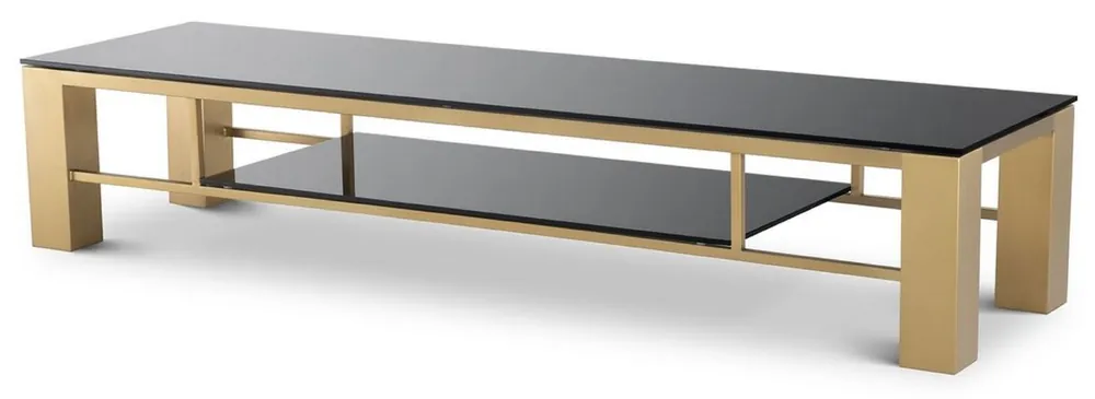 Casa Padrino luxury TV cabinet brass / black 195 x 55 x H. 38 cm - Stainless steel sideboard with glass tops - Luxury living room furniture Günstig