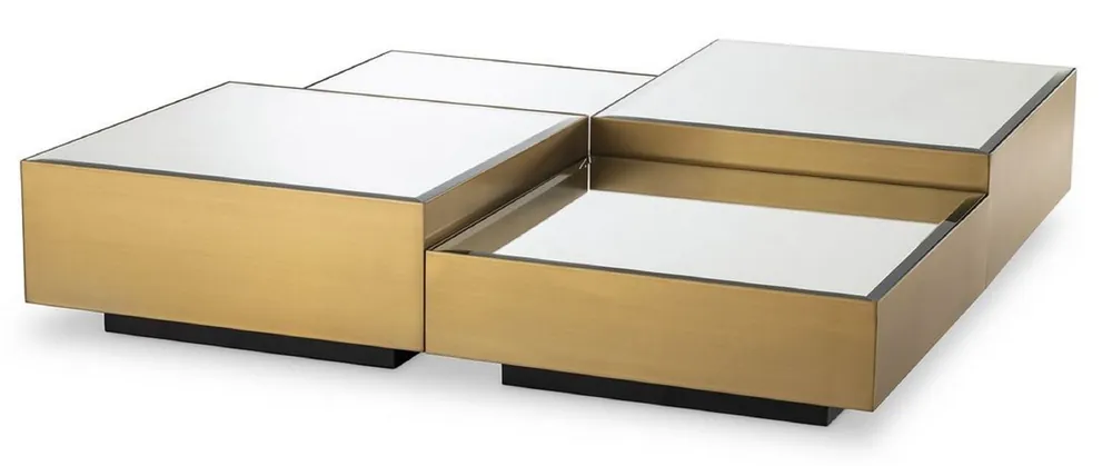 Casa Padrino luxury stainless steel coffee table set with mirror glass tabletops brass / black - Living room furniture - Luxury Furniture Saisonangebot