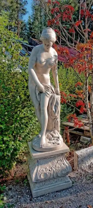 Casa Padrino Art Nouveau garden decoration sculpture with pedestal gray H. 163 cm - Garden Decoration Figure - Garden & Terrace Decoration Accessories Günstig