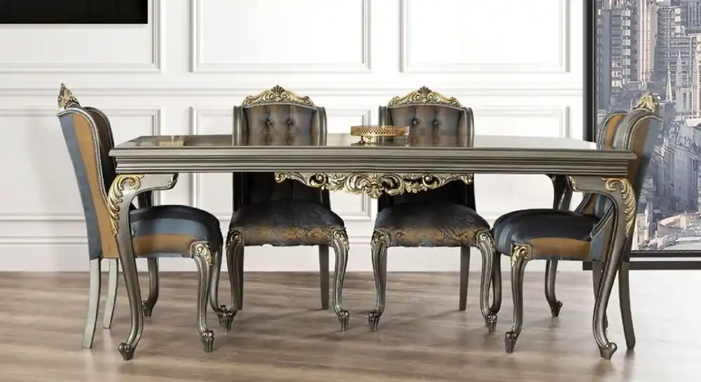 Rabatt Casa Padrino Luxury Baroque Dining Table Gray / Gold - Noble Solid Wood Dining Room Table - Baroque Dining Room Furniture - Noble & Magnificent