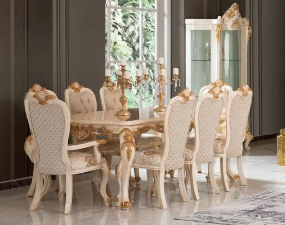 Casa Padrino luxury baroque dining room set white / gold - 1 Dining Table & 8 Dining Chairs - Magnificent dining room furniture in baroque style Zertifiziert