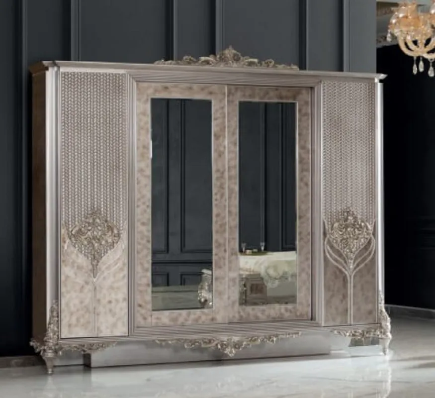 Markenware Casa Padrino luxury baroque bedroom cabinet silver - Magnificent solid wood wardrobe in baroque style - Baroque bedroom furniture