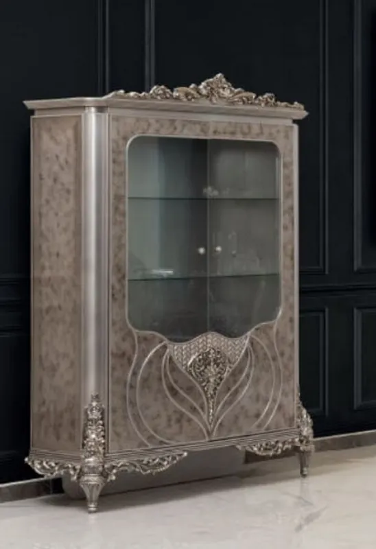 Casa Padrino luxury baroque display cabinet silver - Handmade solid wood display cabinet - Magnificent baroque furniture Echt