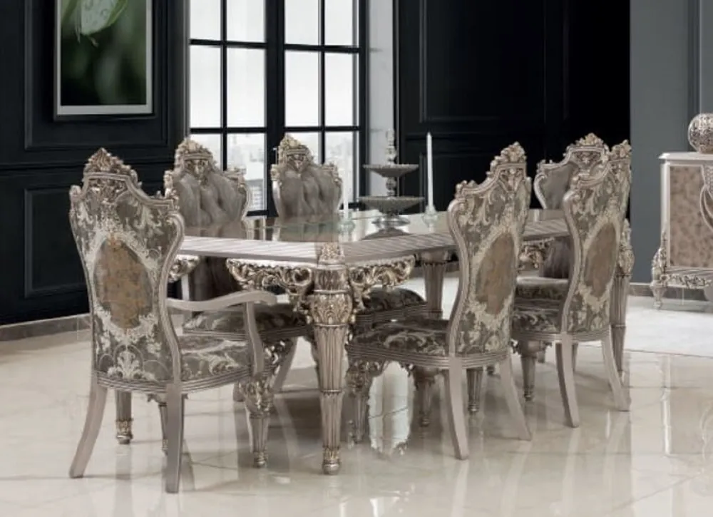 Top-Preis Casa Padrino luxury baroque dining room set gray / silver - 1 Dining Table & 8 Dining Chairs - Magnificent dining room furniture in baroque style