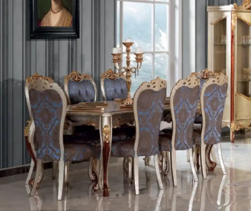 Casa Padrino luxury baroque dining room set blue / silver - 1 Dining Table & 8 Dining Chairs - Magnificent dining room furniture in baroque style Sichere Zahlung
