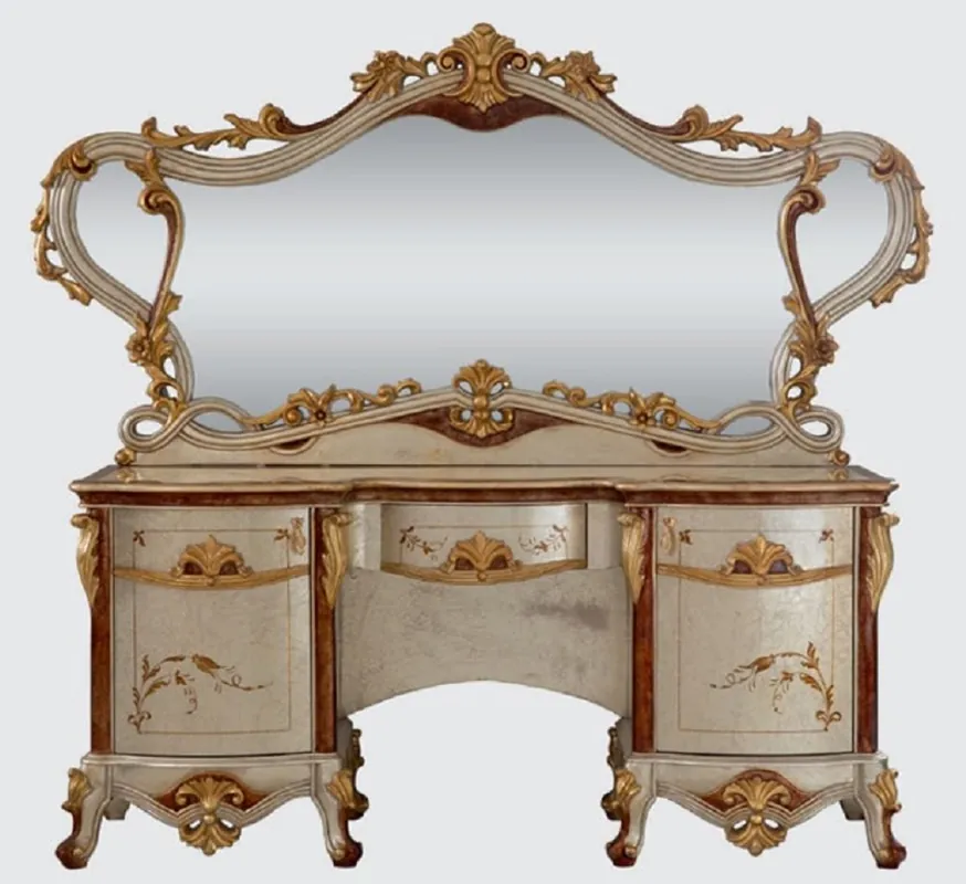Bestseller Casa Padrino luxury baroque bedroom chest of drawers with mirror silver / brown / gold - Baroque bedroom furniture - Noble & Magnificent