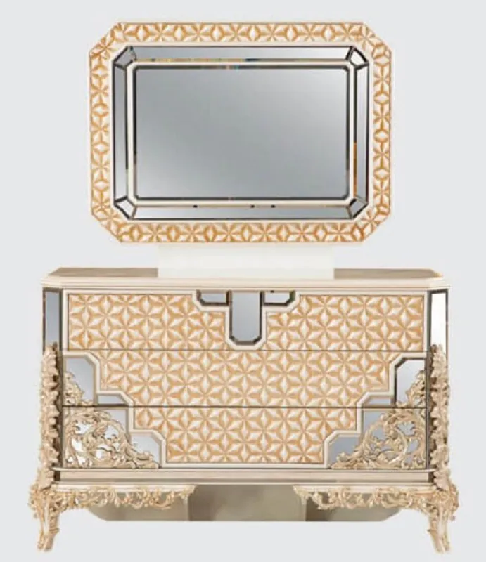 Top-Angebot Casa Padrino luxury baroque bedroom chest of drawers with mirror white / gold - Baroque bedroom furniture - Noble & Magnificent