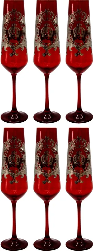 Pompöös by Casa Padrino luxury champagne glass set bordeaux red / silver Ø 6 x H. 25 cm - Champagne glasses with noble platinum coating - Pompous glasses designed by Harald Glööckler Sichere Zahlung