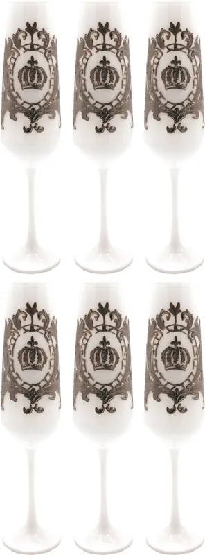 Sonderaktion Pompöös by Casa Padrino luxury champagne glass set white / silver Ø 6 x H. 25 cm - Champagne glasses with noble platinum coating - Pompous glasses designed by Harald Glööckler