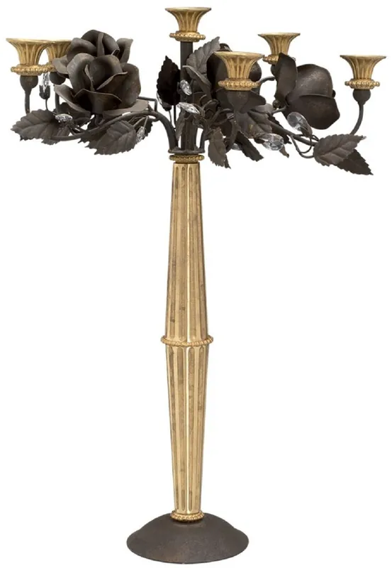 Casa Padrino Art Nouveau candle holder antique gold / rust Ø 40 x H. 60 cm - Elegant candlestick with decorative roses and Swarovski crystal glass - Baroque & Art Nouveau Decorative Accessories Jetzt Bestellen