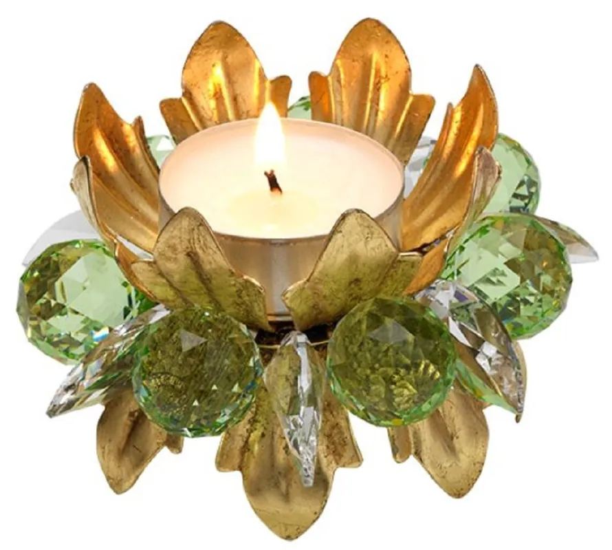 Beliebt Casa Padrino luxury tealight holder with Swarovski crystal glass gold / green Ø 9 x H. 6 cm - Luxury living room decoration accessories