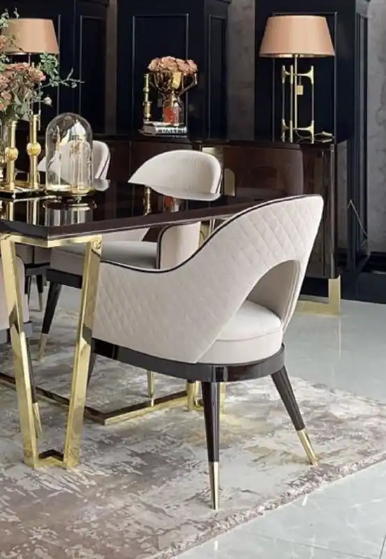 Garantierte Lieferung Casa Padrino luxury Art Deco dining room chair set beige / dark brown / gold - Kitchen chairs set of 6 - High quality Art Deco dining room furniture