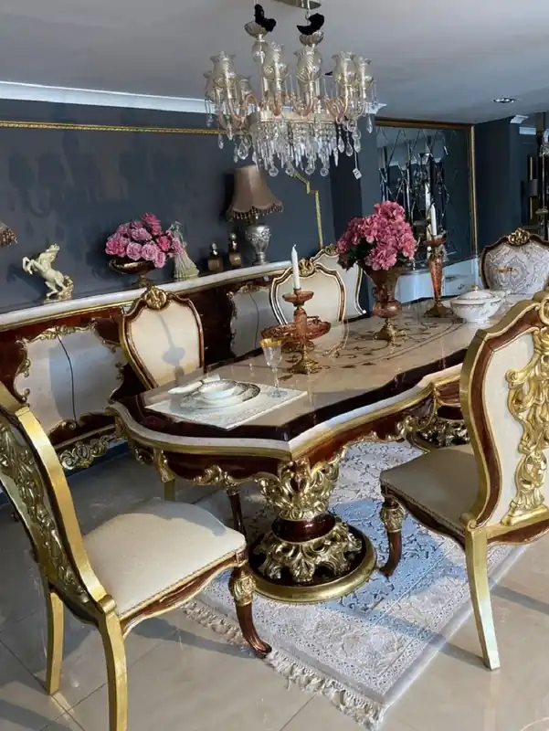 Casa Padrino luxury baroque dining room set - 1 Dining Table & 8 Dining Chairs - Handmade Dining room furniture in baroque style - Noble & Magnificent Sichere Zahlung