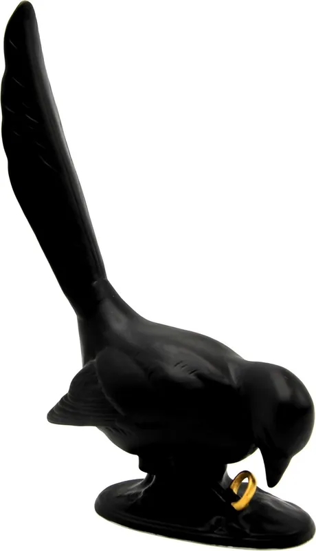 Neue Ware Casa Padrino luxury porcelain sculpture raven with gold ring black / gold 17 x 7 x H. 47 cm - Reichenbach Porcelain - Made in Germany