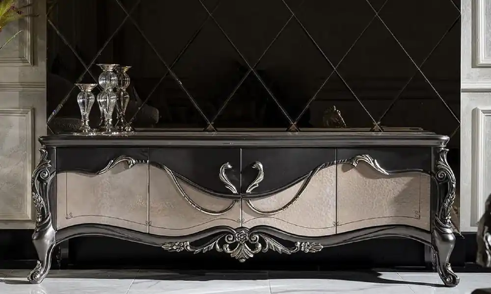 Must-Have Casa Padrino luxury baroque TV cabinet dark gray / beige / gold - Magnificent living room sideboard with 4 doors - Baroque living room furniture