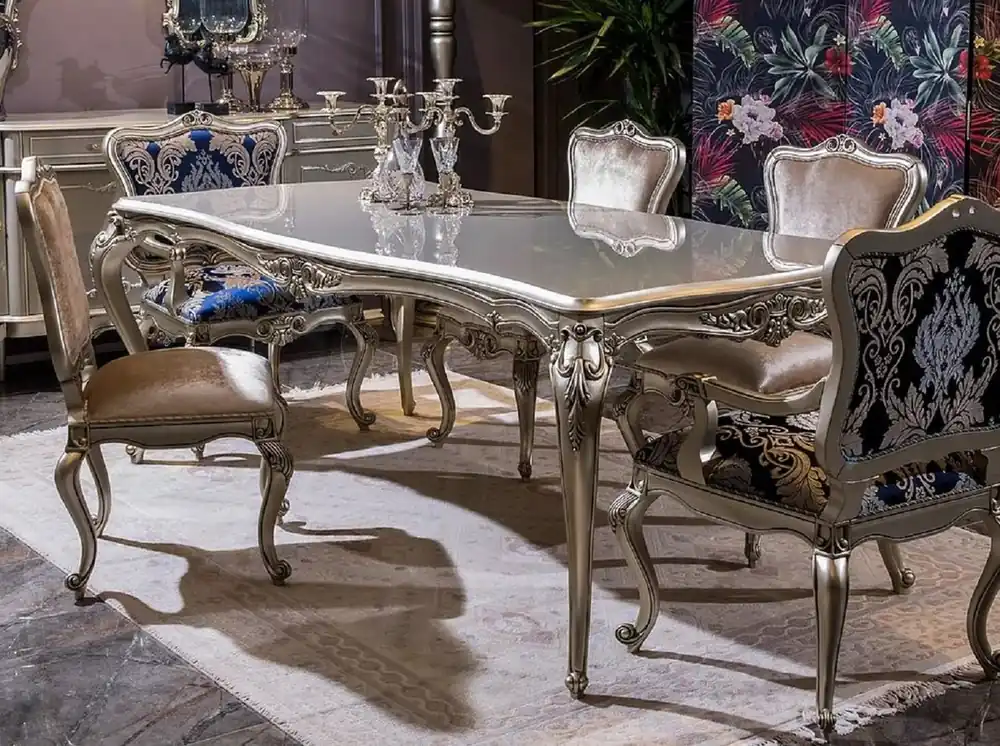 Preiswert Casa Padrino Luxury Baroque Dining Table Silver - Magnificent Solid Wood Dining Room Table - Magnificent Baroque Dining Room Furniture