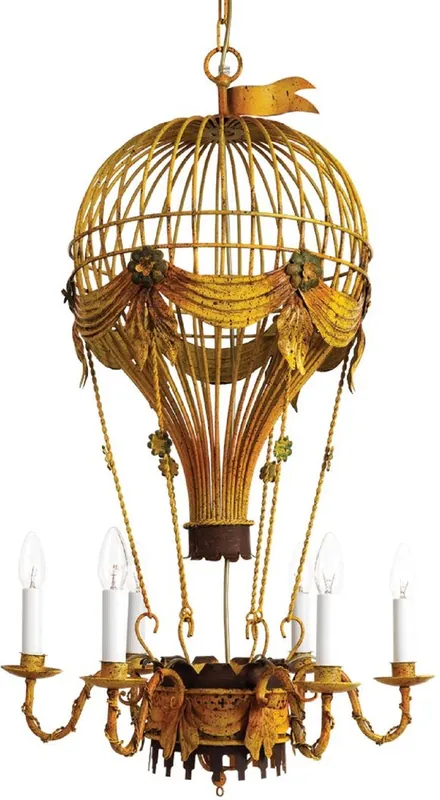 Casa Padrino Luxury Art Nouveau Chandelier Hot Air Balloon Antique Yellow / Rust / Green Ø 45 x H. 95 cm - Baroque & Art Nouveau Living Room Chandeliers Neue Ware