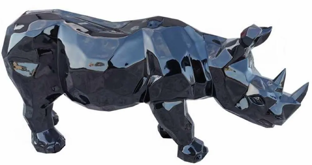 Casa Padrino luxury decorative figure rhinoceros black 80 x H. 38 cm - Living room decoration sculpture - Garden decoration sculpture - Weatherproof animal figure Neu