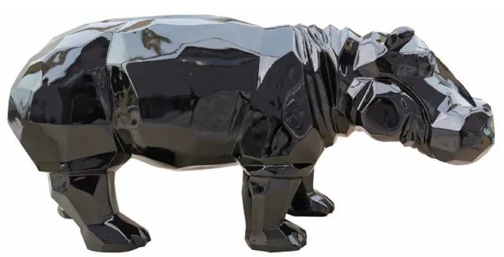 Letzte Chance Casa Padrino luxury decorative figure hippo black 80 x H. 38 cm - Living room decoration sculpture - Garden decoration sculpture - Weatherproof animal figure