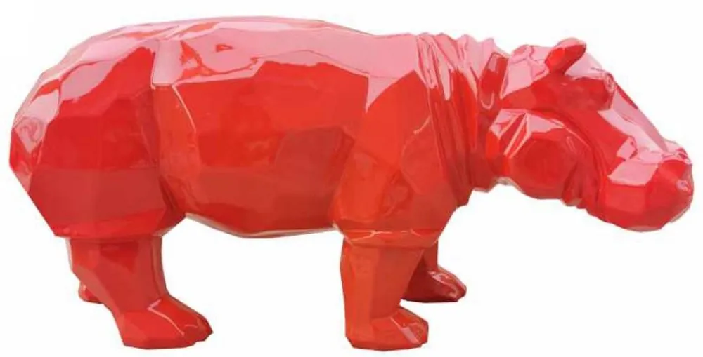 Saisonangebot Casa Padrino luxury decorative figure hippo red 80 x H. 38 cm - Living room decoration sculpture - Garden decoration sculpture - Weatherproof animal figure
