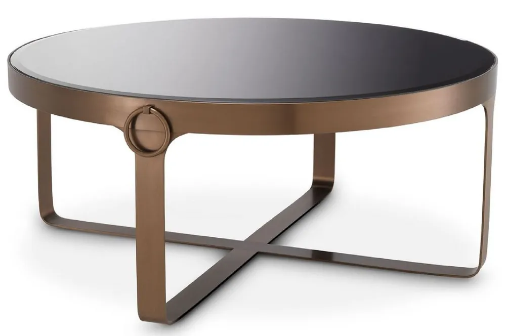 Casa Padrino luxury coffee table copper / black Ø 90 x H. 38.5 cm - Round stainless steel living room table with glass top - Living room furniture - Luxury Furniture Neue Kollektion