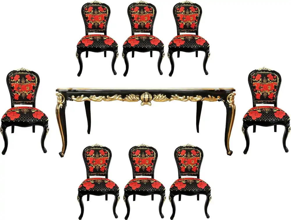 Sale Pompöös by Casa Padrino Luxury Baroque Dining Room Set - Pompöös Baroque Dining Table with Glass Top and 8 Chairs Designed by Harald Glööckler - Dining room furniture in baroque style