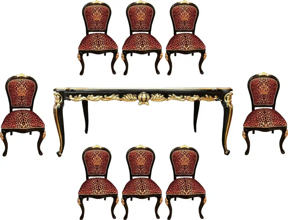 Pompöös by Casa Padrino Luxury Baroque Dining Room Set - Pompöös Baroque Dining Table with Glass Top and 8 Chairs with Rhinestones Designed by Harald Glööckler - Furniture in baroque style Finale Aktion