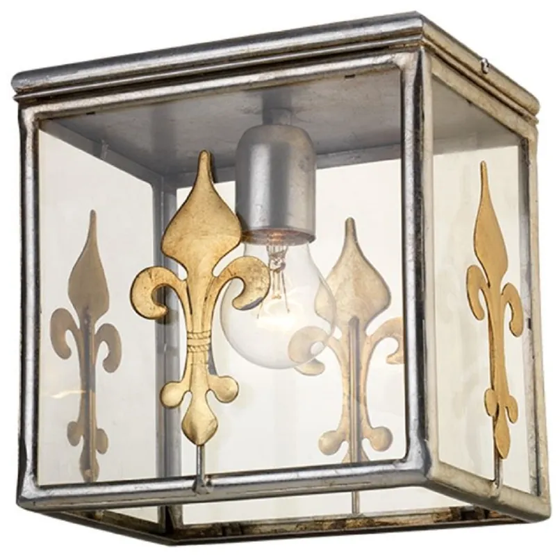 Casa Padrino luxury baroque ceiling lamp silver / gold 23 x 16 x H. 24 cm - Elegant ceiling light with decorative french lily - Baroque Lights Letzte Chance