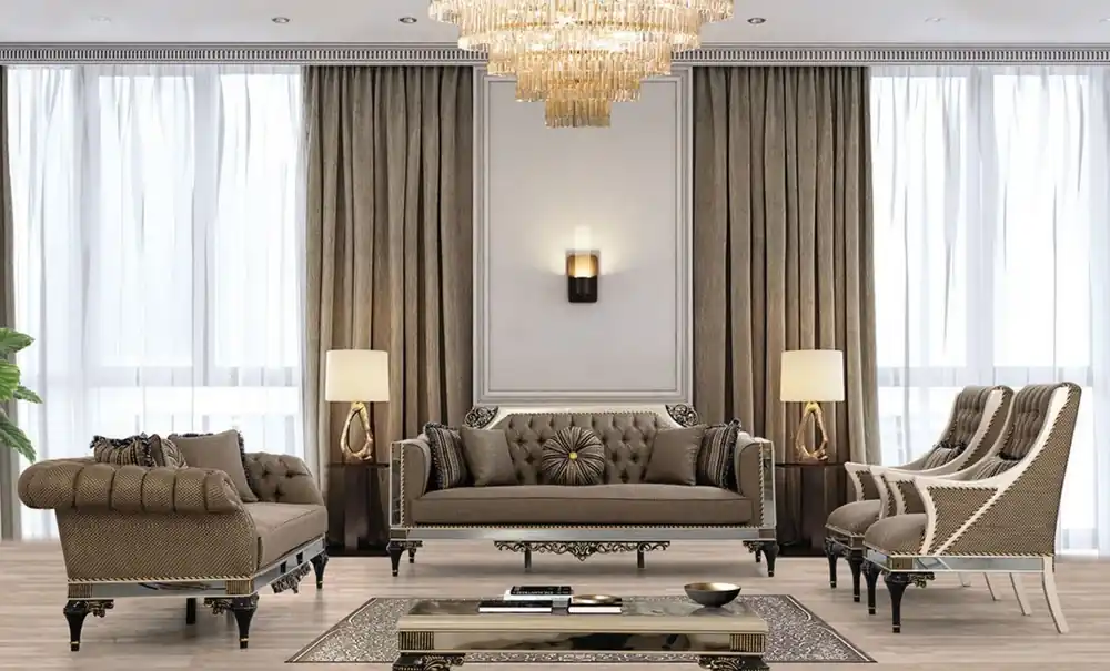 Preisreduziert Casa Padrino luxury baroque living room set brown / white / black / gold - 2 Sofas & 2 Armchairs & 1 Coffee Table - Living room furniture in baroque style - Noble & Magnificent