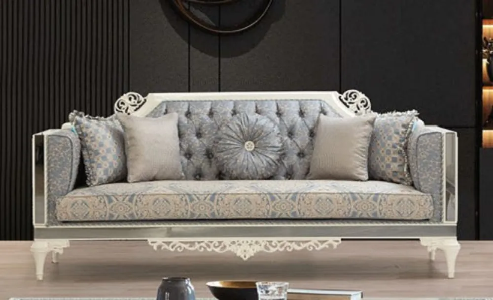 Direkt Vom Hersteller Casa Padrino luxury baroque sofa gray / beige / white - Magnificent living room sofa with decorative pillows - Baroque living room furniture