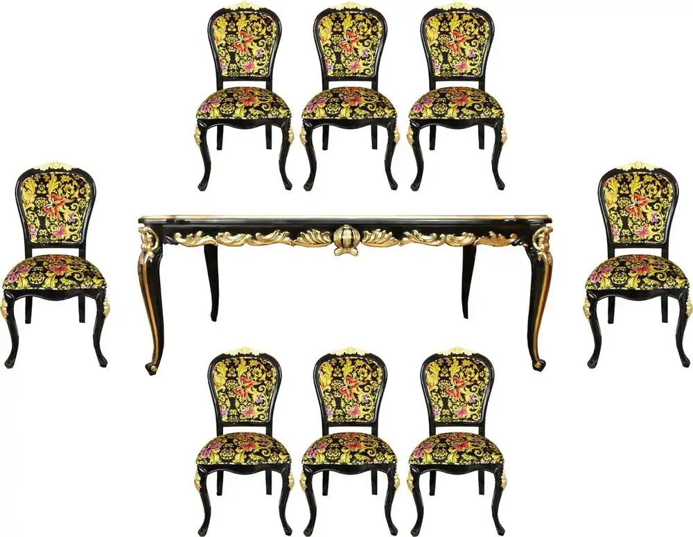 Garantierte Lieferung Pompöös by Casa Padrino Luxury Baroque Dining Room Set Butterflies & Flowers - Pompöös Baroque Dining Table with Glass Top and 8 Chairs Designed by Harald Glööckler - Baroque dining room furniture