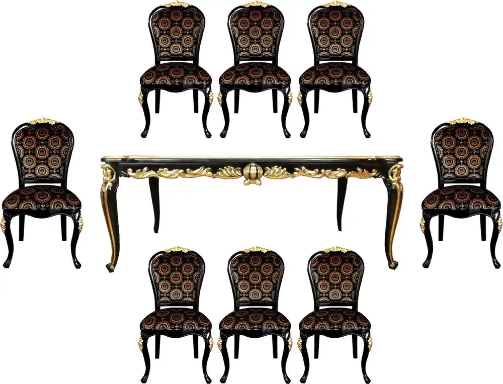 Preisknaller Pompöös by Casa Padrino Luxury Baroque Dining Room Set Crown - Pompöös Baroque Dining Table with Glass Top and 8 Chairs designed by Harald Glööckler - Furniture in baroque style