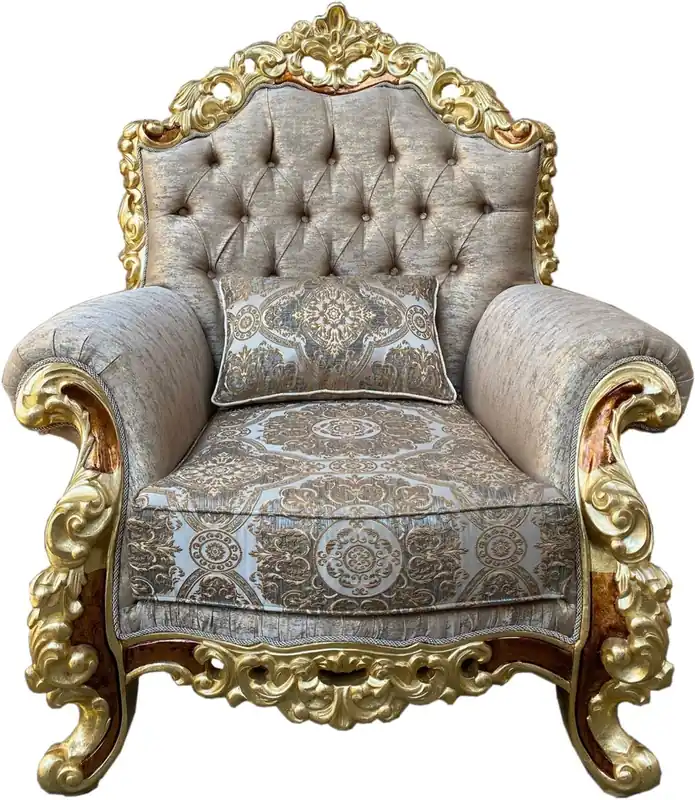 Casa Padrino luxury baroque armchair cream pattern / gold / brown / gold - Sumptuous living room armchair with decorative pillow - baroque furniture Kracherpreis