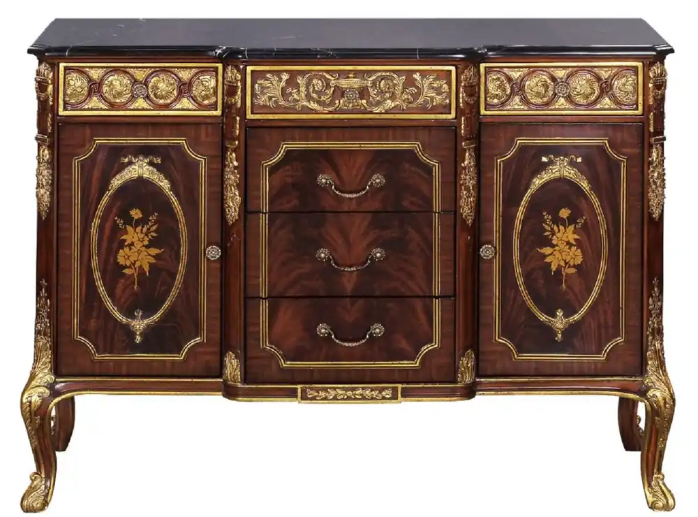 Casa Padrino luxury baroque solid wood chest of drawers with marble top dark brown / gold / black - Magnificent Baroque Furniture Super-Preis