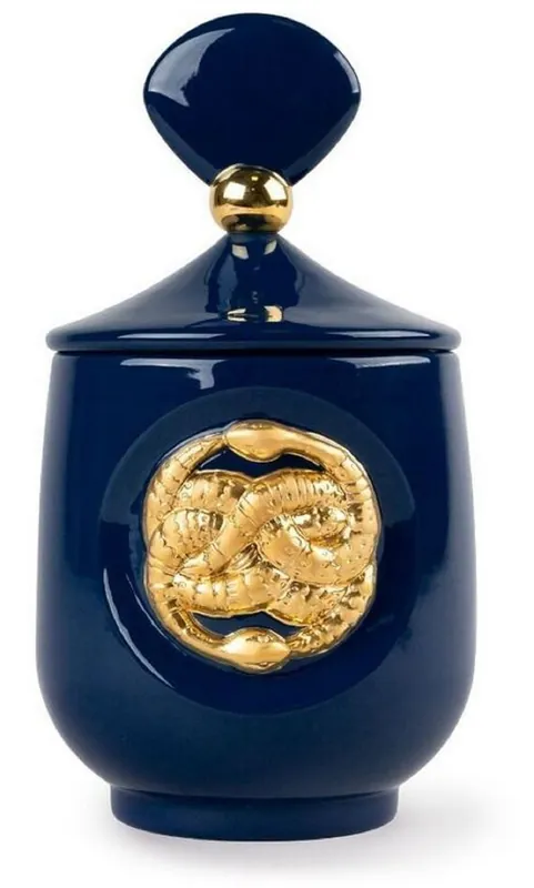 Casa Padrino luxury fragrance dispenser snakes dark blue / gold Ø 11 x H. 21 cm - Round porcelain room freshener with lid - Decorative Accessories - Luxury Quality Sonderangebot