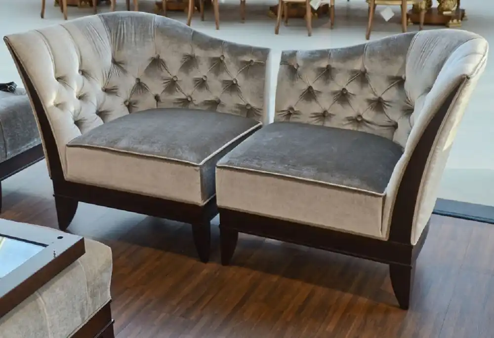 Preisknaller Casa Padrino luxury living room armchair set silver gray / dark brown - 2 Neoclassical armchairs with noble velor fabric - Living room furniture in neoclassical style