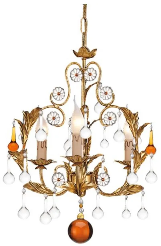 Highlight Casa Padrino luxury baroque chandelier gold / orange / yellow Ø 39 x H. 50 cm - Magnificent chandelier with Murano glass - Luxury Quality