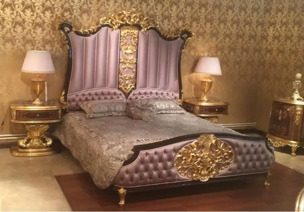 Casa Padrino luxury baroque bedroom set pink / dark brown / gold - 1 Double Bed with Headboard & 2 Bedside Tables - High quality bedroom furniture in baroque style - Noble & Magnificent Preisknaller
