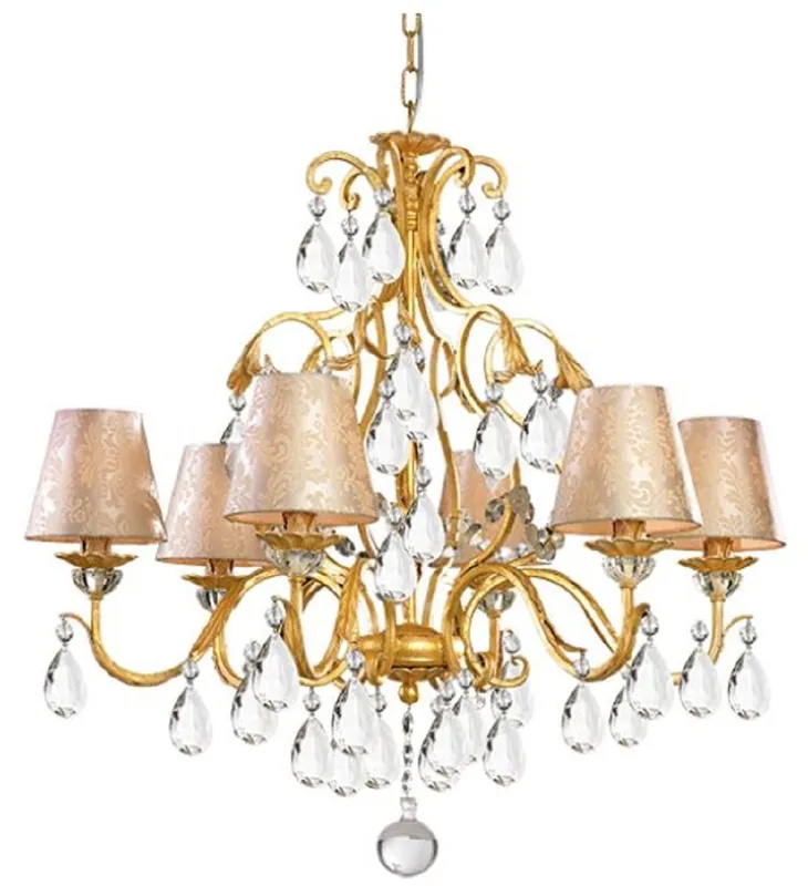 Billig Casa Padrino luxury baroque crystal chandelier gold Ø 84 x H. 79 cm - Magnificent chandelier with Bohemian crystal glass and lampshades made of fine damask fabric - Luxury Quality