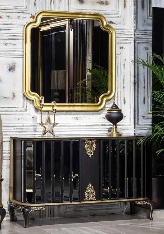 Casa Padrino luxury baroque furniture set sideboard with mirror black / gold - Mirrored solid wood cabinet with elegant wall mirror - Baroque Furniture - Noble & Magnificent Top-Angebot
