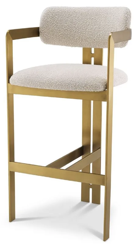 Casa Padrino Luxury bar chair cream / brass 53 x 44.5 x H. 107 cm - Padded stainless steel bar stool - Luxury bar furniture Finale Aktion